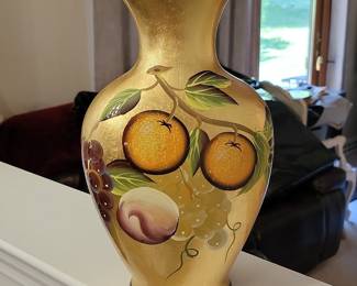 Vintage Hand Painted Fruit Vase with Gold Gilt Accents