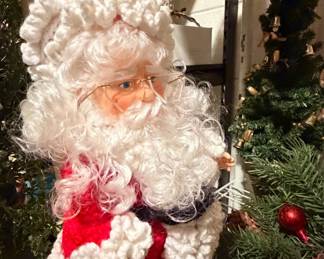 Vintage Crochet Santa Claus Doll with Rubber Face and Glasses