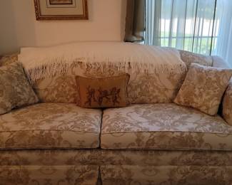 Vintage Damask Upholstered Camelback Sofa