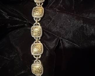 Two-Tone Square Link Bracelet with Textured Inlay
