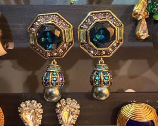 Heidi Daus Octagonal Blue Crystal Lantern Drop Earrings