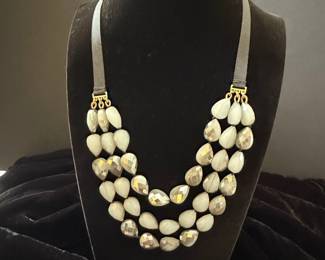 Multi-Strand Teardrop Bead Necklace with Ribbon
