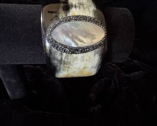 Vintage Horn and Mother-of-Pearl Inlaid Cuff Bracelet