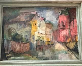 Sutherland Signed Expressionist Street Scene Painting