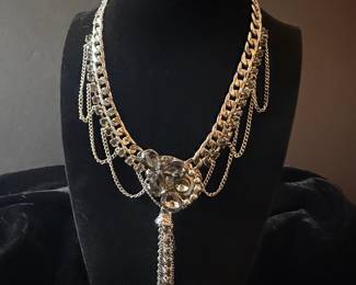 Chunky Chain Necklace with Crystal Embellishments
