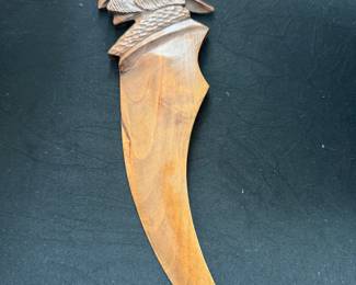 Vintage Hand-Carved Wooden Figural Letter Opener - Man with Hat