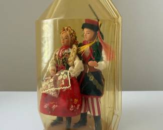 Vintage Polish Folk Dancer Couple Dolls in Display Case