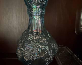 Vintage Imperial Glass Loganberry Blue Carnival Glass Vase