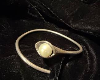 Sterling Silver "Calla Lily" Pearl Cuff Bracelet