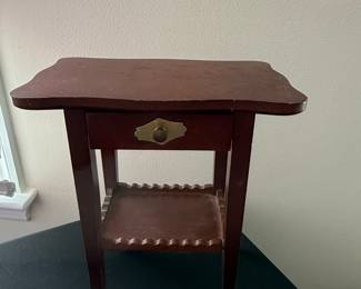 Vintage Miniature Wooden Nightstand with Scalloped Shelf