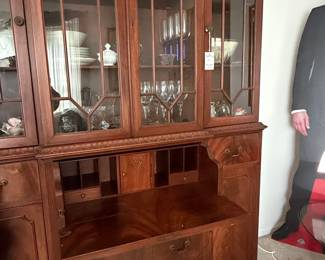 Vintage Mahogany Georgian Style Breakfront China Cabinet with Secretary Desk