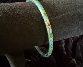 Vintage Cloisonné Bangle Bracelet with Floral Pattern