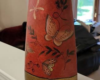 Vintage Ceramic Vase with Hand-Painted Butterflies and Dragonfly