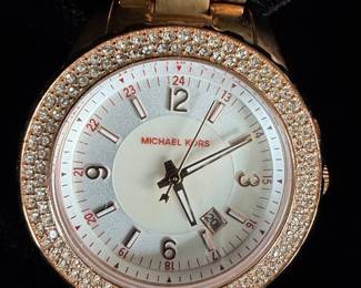 Michael Kors Women's Rose Gold Tone Stainless Steel Watch with Pave Crystal Bezel