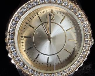 Gold-Tone Crystal Bezel Fashion Watch