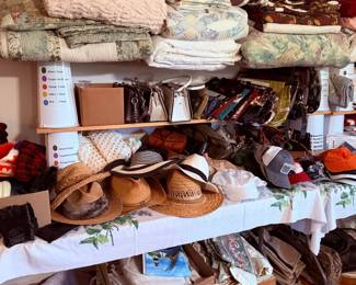 Linens, hats, Miche purses