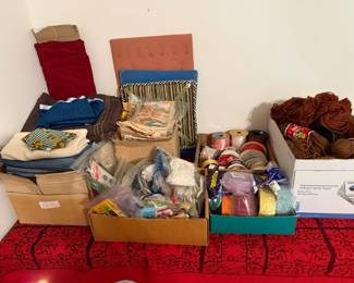 fabric, sewing notions, ribbon, yarn