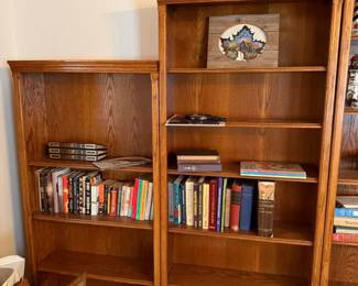 book cases, books