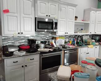 Pots pans George Foreman grill, quesadilla maker, bakeware dehydrator.
