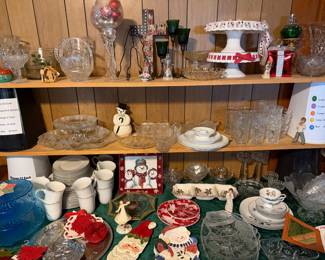 Christmas dishes, cake stands, punch bowl, dish set from Linens and Things