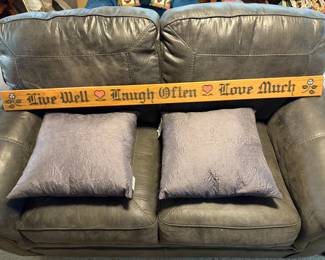 sign, pillows