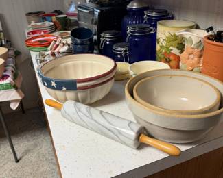 marble rolling pin, bowls