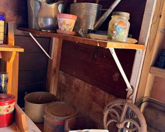 minnow can, flower pots, watering can, pulley