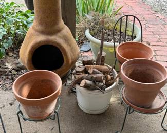 chimenea, flower pots