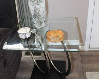 Glass Top End Table, Vase