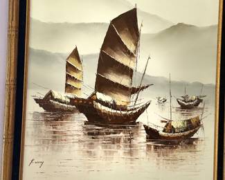 Vtg signed P. Wong "Junk Shipa"