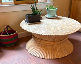 Vintage MCM Wheat Sheaf Bamboo Coffee Table