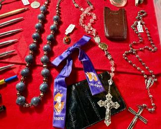Sterling Rosary Beads & Eel Skin Wallet 