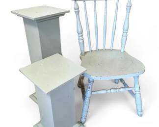 Light BlueGrey Farmhouse Chair  Pedestals