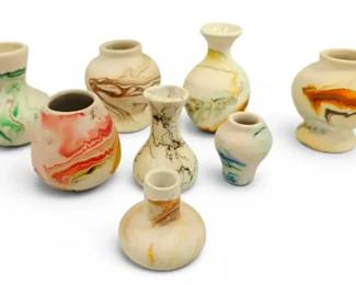 Small Nemadji Pottery USA Vases  3 Horsehair Pottery Vase