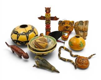 HandPainted Gourds, Carved Wooden Animals, Masks,  More