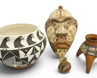 Native American Signed Pots, Clay Mask  More
