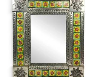 Mexican Punched Tin  Sunflower Tile Mirror 21 x 25 