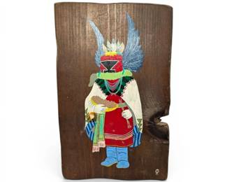 Native American Artwork on Wood Slab