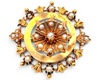 14k Gold Antique Pearl Brooch 7.74g