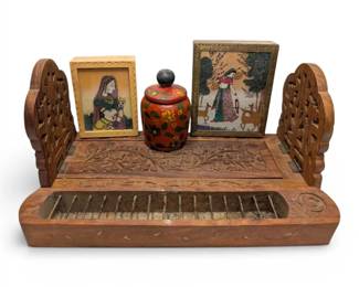 Carved Wood Book Holder, Trinket Boxes  More