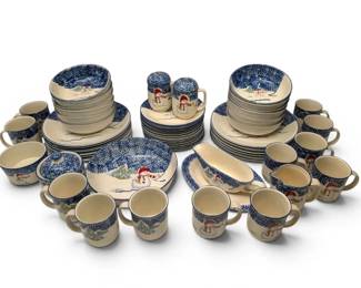 57 Piece Thomson Pottery Snowman Pattern China Set