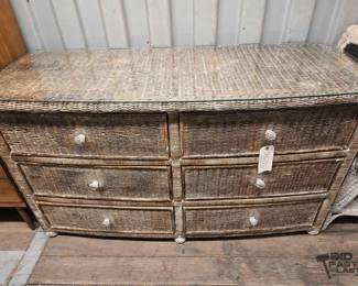 7506  Glass Top Wicker Dresser