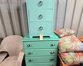 7510  Turquoise Side Table and Tall Wardrobe