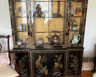 Asian black lacquer with hand painting