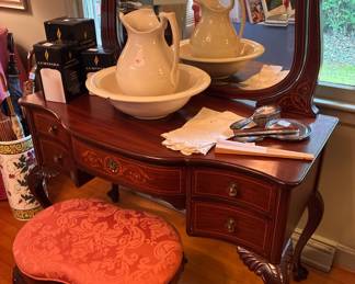 Antique vanity and stool