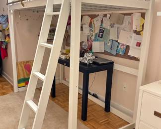 Metal Twin Size Loft Bed With Ladder, Pottery Barn Kids & The Land Of Nod Bedding (Mattress Optional) Lot #: 24