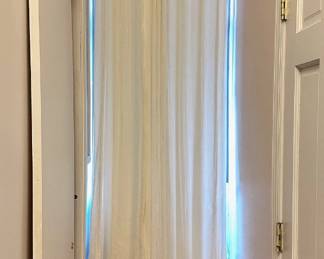 Pair Extra Long Sheer Ivory Drapes With Adjustable Gold Tone Curtain Rod Lot #: 57