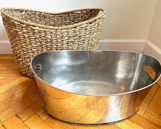 Storehouse Entertain Basket & Beverage Tub Set, Large Wicker Basket With Aluminum Ice Bucket Insert Lot #: 64