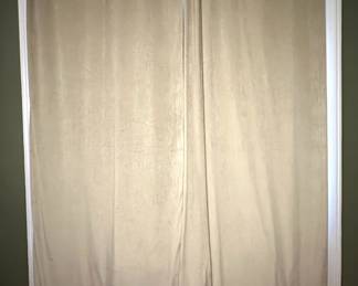 Pair Tan Velvet Black Out Drapes With Adjustable Gold Tone Curtain Rod Lot #: 54