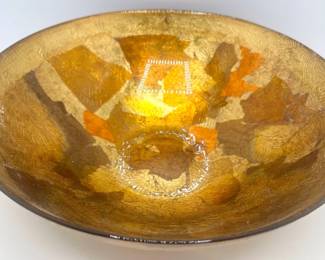 Glass Centerpiece Serving Bowl With Painted Metallic Copper Leaves Lot #: 94